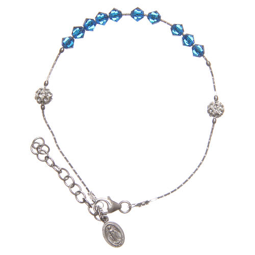 Bracelet argent 925 et strass avec grains bleus boréalis 1