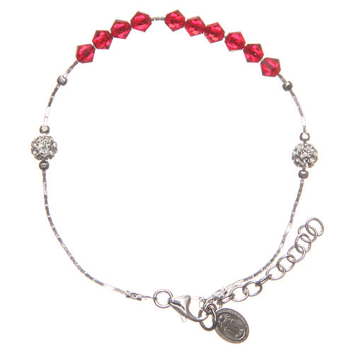 Rosary bracelet in sterling silver and strass, red grains 1