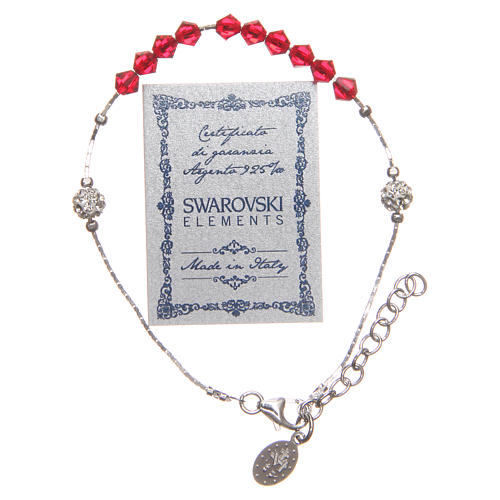 Rosary bracelet in sterling silver and strass, red grains 2