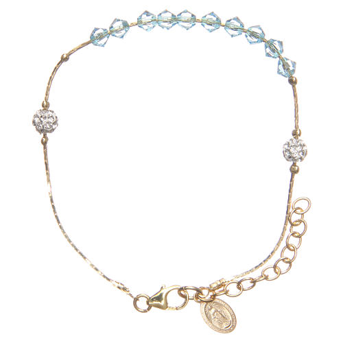 Rosary bracelet in golden sterling silver with aqua strass grains 1
