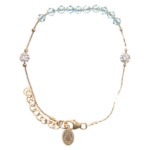 Rosary bracelet in golden sterling silver with aqua strass grains 2