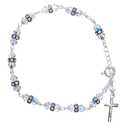Rosary bracelet with cone shaped black and white strass grains 1