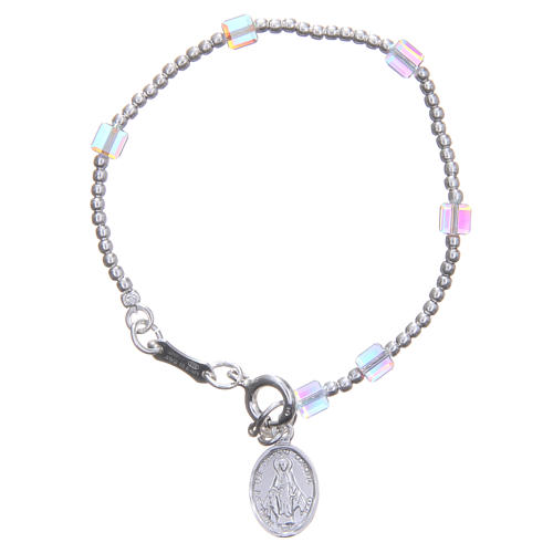 Rosary bracelet for children with white, cubic strass beads 1