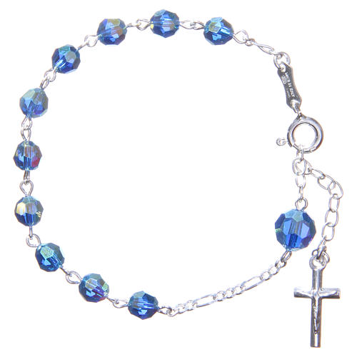 Bracelet chapelet cristaux 6 mm bleus 1
