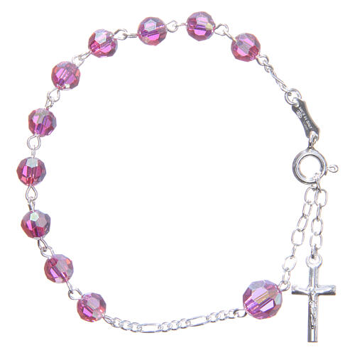 Pulseira terço cristal 6 mm cor-de-rosa 1