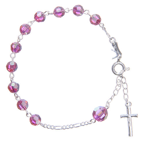 Pulseira terço cristal 6 mm cor-de-rosa 2