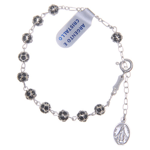 Rosary bracelet in 925 silver with black crystals 1