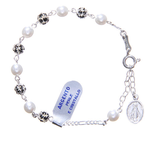 Rosary bracelet in silver with crystals and pearls 1