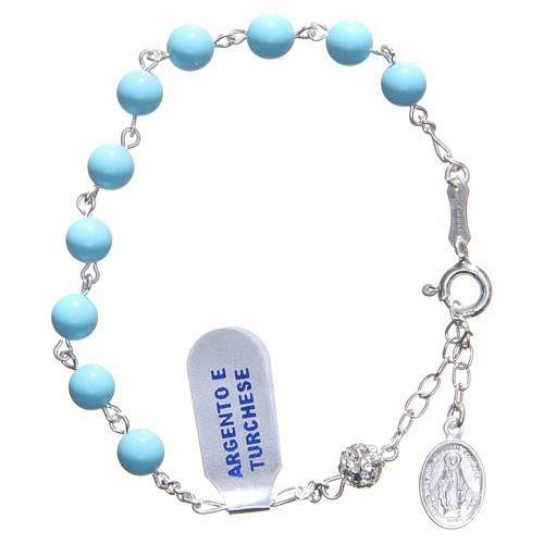 Rosary bracelet in silver with turquoise grains 6mm 1