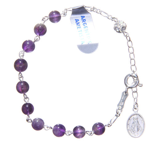 Rosary bracelet in silver with amethyst grains 6mm 1
