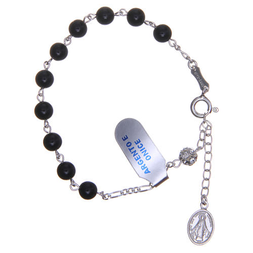 Rosary bracelet in silver with onyx grains 6mm 1
