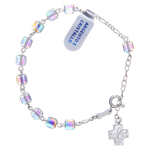Rosary bracelet in silver with cubic, crystal grains 6mm with cross 1