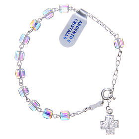 Rosary bracelet in silver with cubic, crystal grains 6mm with cross