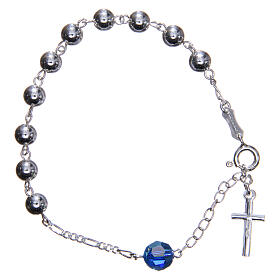 Rosary bracelet in 925 silver, 6mm and pater beads in light blue strass