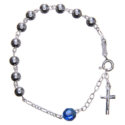 Rosary bracelet in 925 silver, 6mm and pater beads in light blue strass 1