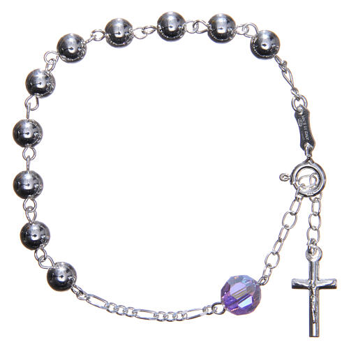 Rosary bracelet in 800 silver, 6mm and pater beads in purple strass 1