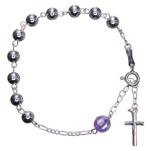 Rosary bracelet in 800 silver, 6mm and pater beads in purple strass 2