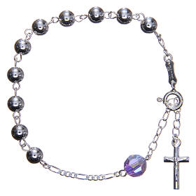 Rosary bracelet in 800 silver, 6mm and pater beads in purple strass