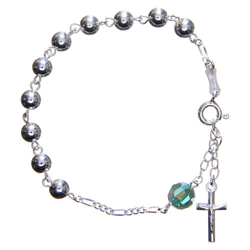 Rosary bracelet in 800 silver, 6mm and pater beads in green strass 1