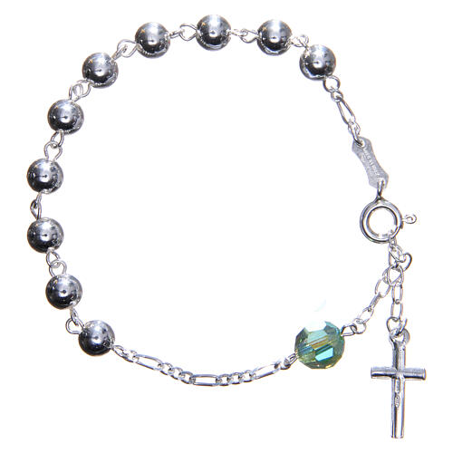 Rosary bracelet in 800 silver, 6mm and pater beads in green strass 2