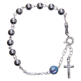 Rosary bracelet in 800 silver, 6mm and pater beads in sky blue strass