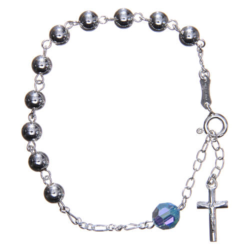 Rosary bracelet in 800 silver, 6mm and pater beads in sky blue strass 1