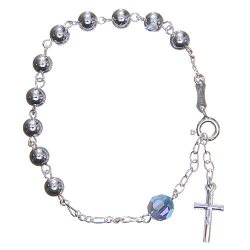 Rosary bracelet in 800 silver, 6mm and pater beads in sky blue strass 2