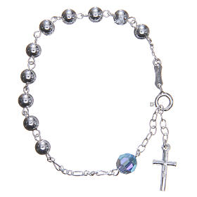 Rosary bracelet in 800 silver, 6mm and pater beads in sky blue strass