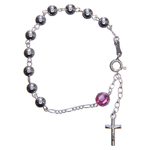 Rosary bracelet in 800 silver, 6mm and pater beads in pink strass 1