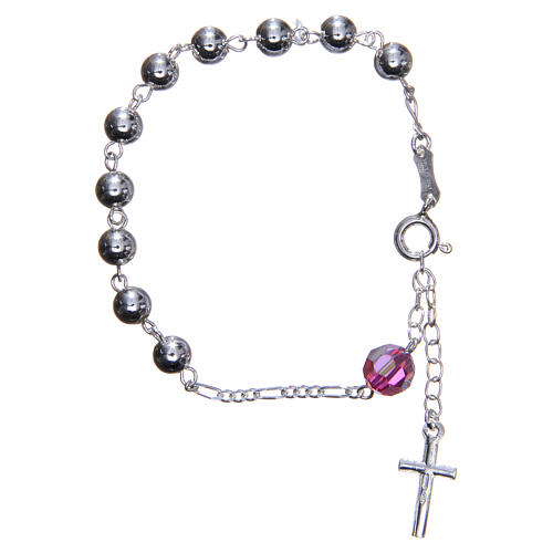 Rosary bracelet in 800 silver, 6mm and pater beads in pink strass 2