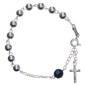 Rosary bracelet in 800 silver, 6mm and pater beads in blue strass