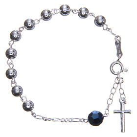 Rosary bracelet in 800 silver, 6mm and pater beads in blue strass