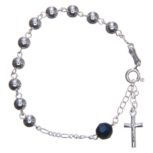 Rosary bracelet in 800 silver, 6mm and pater beads in blue strass 1