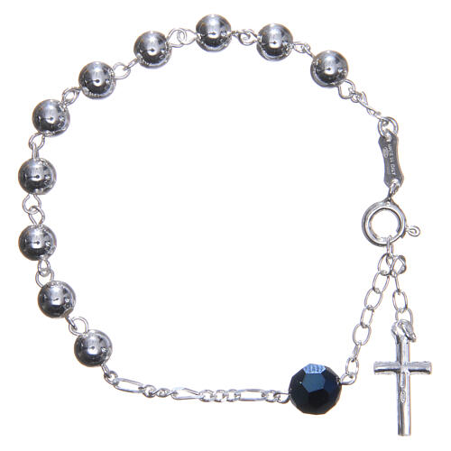Rosary bracelet in 800 silver, 6mm and pater beads in blue strass 2