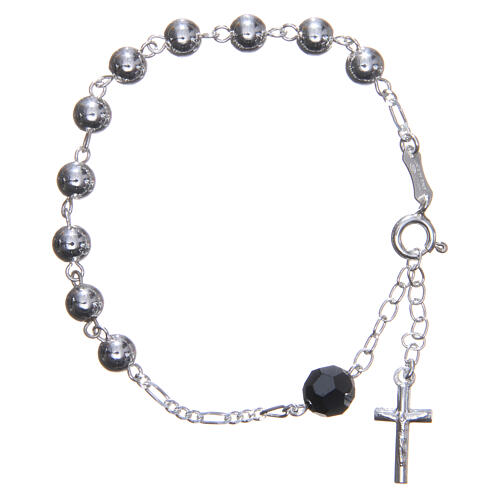 Rosary bracelet in 800 silver, 6mm and pater beads in black strass 1