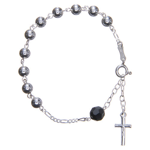 Rosary bracelet in 800 silver, 6mm and pater beads in black strass 2