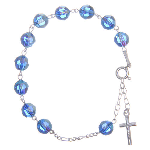 Zehner Armband Silber 925 strass Perlen 8mm hellblau 2