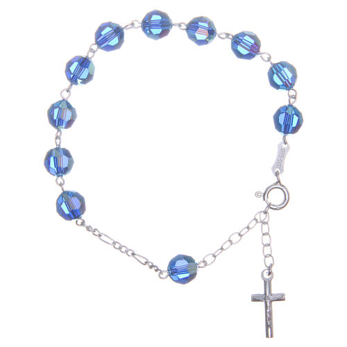 Rosary bracelet in 925 silver with grains measuring 8mm in light blue strass 1