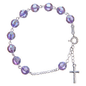 Rosary bracelet in 800 silver with grains measuring 8mm in purple strass