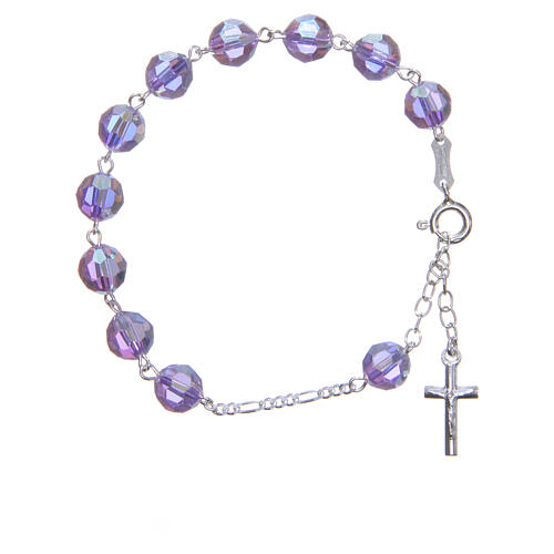 Rosary bracelet in 800 silver with grains measuring 8mm in purple strass 1