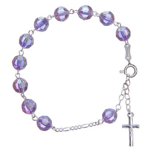 Rosary bracelet in 800 silver with grains measuring 8mm in purple strass 2
