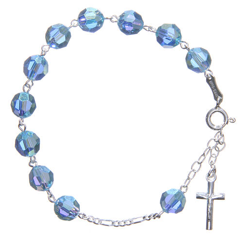 Rosary bracelet in 800 silver with grains measuring 8mm in sky blue strass 1