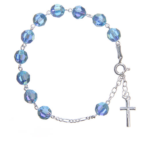 Rosary bracelet in 800 silver with grains measuring 8mm in sky blue strass 2