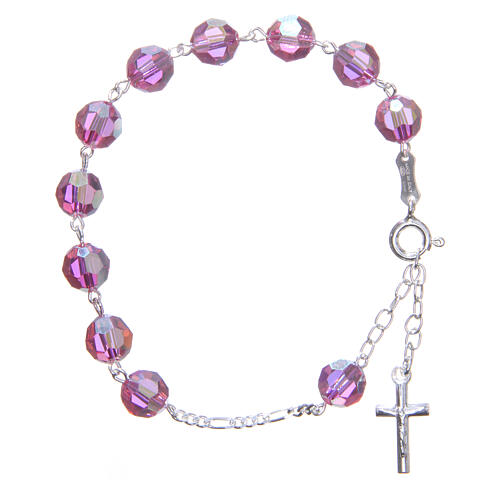 Rosary bracelet in 800 silver with grains measuring 8mm in pink strass 1