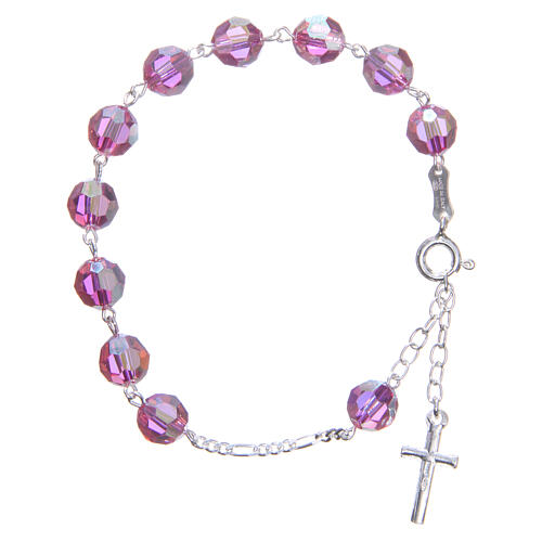 Rosary bracelet in 800 silver with grains measuring 8mm in pink strass 2