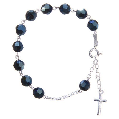 Rosary bracelet in 800 silver with grains measuring 8mm in blue strass 2