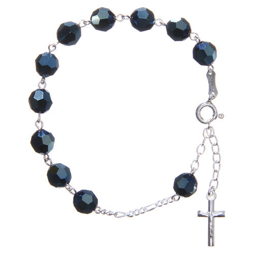 Rosary bracelet in 800 silver with grains measuring 8mm in blue strass 1