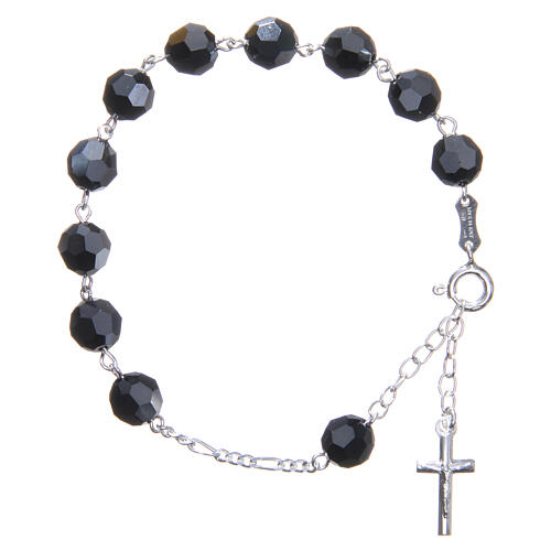 Rosary bracelet in 800 silver with grains measuring 8mm in black strass 1