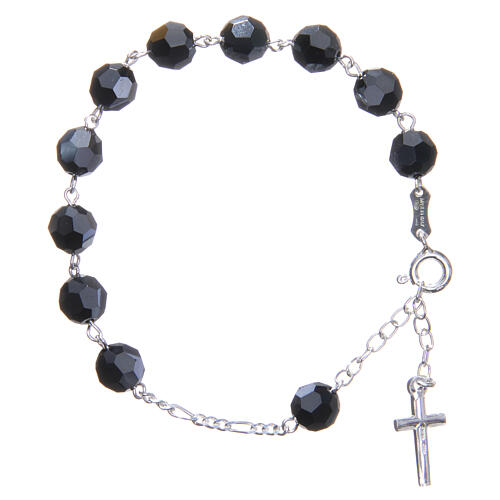 Rosary bracelet in 800 silver with grains measuring 8mm in black strass 2