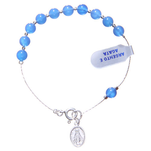 Zehner Armband Silber 925 blaue Achat Perlen 6mm 1